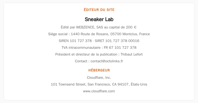 Coordonnées légales de l’éditeur et de l’hébergeur du site